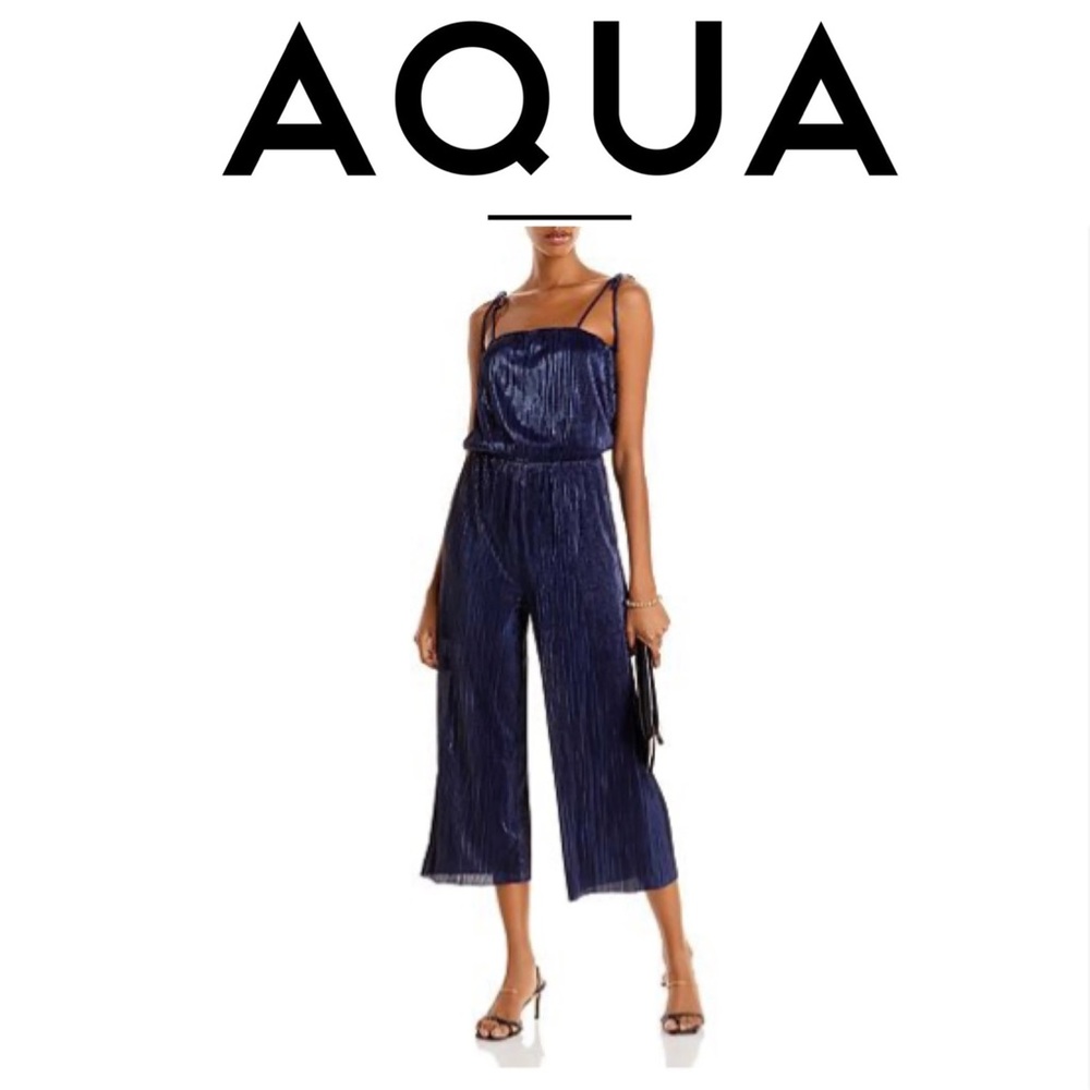 MOVING SALE - Aqua Navy Blue Plisse Jumpsuit
